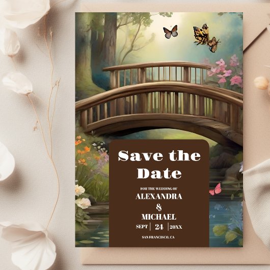 Save The Date Mariage d'arbre d'aquarelle du lac Mountain