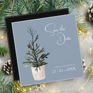 Save The Date Mariage d'arbre de Noël bleu et noir poussiéreux