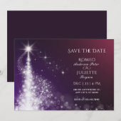 Save The Date Mariage d'arbre de Noël élégant scintillant pourpr (Devant / Derrière)