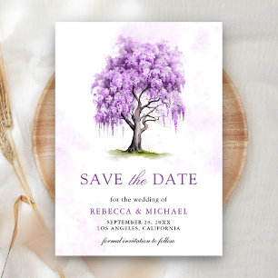 Save The Date Mariage d'arbre floral de la bactérie Purple Wiste