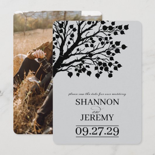 Save The Date Mariage d'arbre gris Aspen (Devant / Derrière)