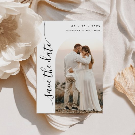 Save The Date Mariage d'arc photo de script vertical