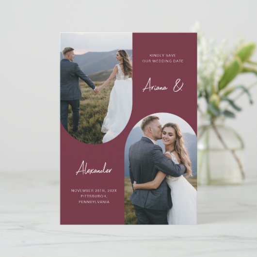 Save The Date Mariage d'arche photo de Bourgogne moderne (Debout devant)