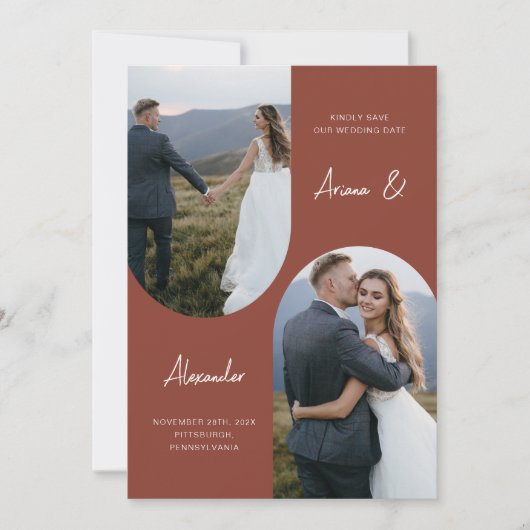 Save The Date Mariage d'arche photo en terre cuite moderne (Devant)