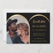 Save The Date Mariage d'arche photo moderne en or noir (Devant)
