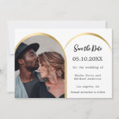 Save The Date Mariage d'arche photo moderne en or noir blanc (Devant)