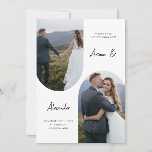 Save The Date Mariage d'arche photo noir et blanc moderne (Devant)