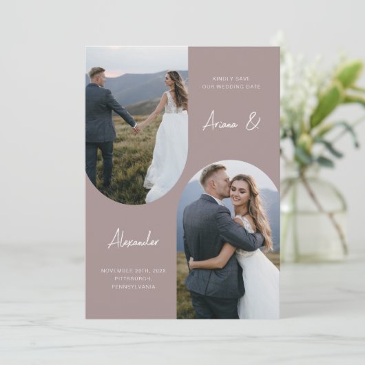 Save The Date Mariage d'arche photo Taupe moderne (Debout devant)