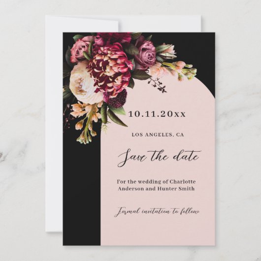 Save The Date Mariage d'arche rose bordeaux noir (Devant)