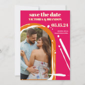 Save The Date Mariage d'arche rose rétro Bold Neon (Devant)