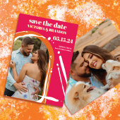 Save The Date Mariage d'arche rose rétro Bold Neon