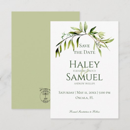 Save The Date Mariage d'armature de verdure rustique (Devant / Derrière)