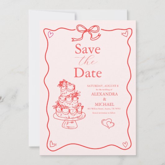 Save The Date Mariage d'art de gribouillis rétro (Devant)