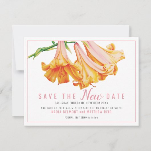Save The Date Mariage d'art floral de lys orange enregistrer la  (Devant)