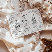 Save The Date Mariage d'art gribouillé noir et blanc