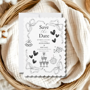Save The Date Mariage d'art gribouillé noir et blanc