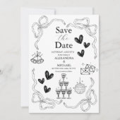 Save The Date Mariage d'art gribouillé noir et blanc (Devant)