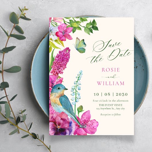 Save The Date Mariage d'art oiseau floral