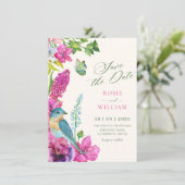 Save The Date Mariage d'art oiseau floral (Debout devant)