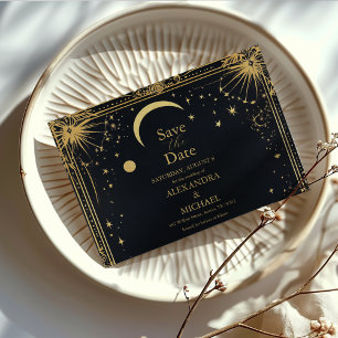 Save The Date Mariage d'astronomie de la Lune d'or noir céleste