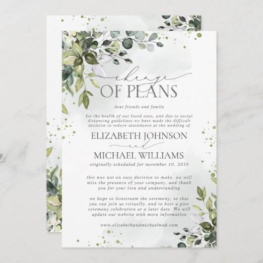 Save The Date Mariage Date de report Eucalyptus Aquarelle (Devant / Derrière)