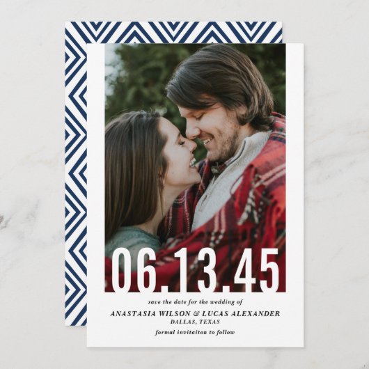Save The Date Mariage Date découpe photo verticale Enregistrer l (Devant / Derrière)