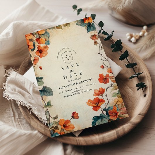 Save The Date Mariage d'automne à fleurs traînantes