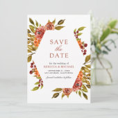 Save The Date Mariage d'automne aux fleurs orange brûlé (Debout devant)