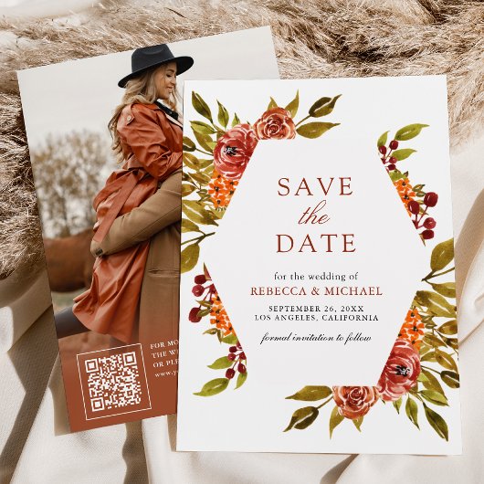 Save The Date Mariage d'automne aux fleurs orange brûlé