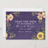 Save The Date Mariage d'automne aux tournesols et fleurs pourpre (Devant)