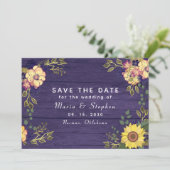 Save The Date Mariage d'automne aux tournesols et fleurs pourpre (Debout devant)
