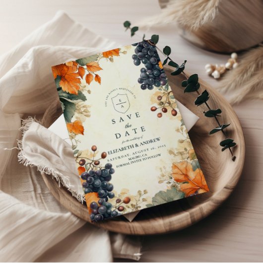 Save The Date Mariage d'automne dans un vignoble rustique