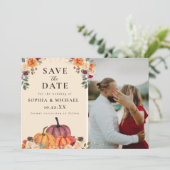 Save The Date Mariage d'automne de citrouilles florales à l'aqua (Debout devant)