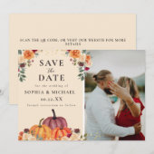 Save The Date Mariage d'automne de citrouilles florales à l'aqua (Devant / Derrière)