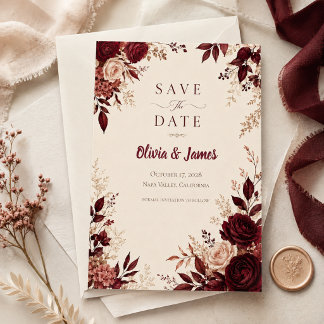 Save The Date Mariage d'automne romantique en Bourgogne profond