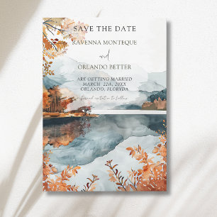 Save The Date Mariage d'automne rustique au bord d'un lac de mon