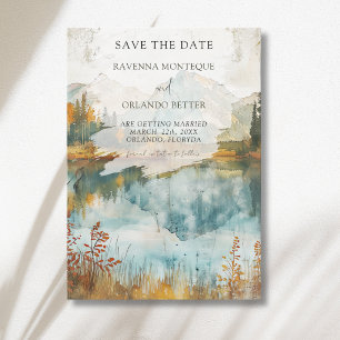 Save The Date Mariage d'automne vintage au lac de montagne