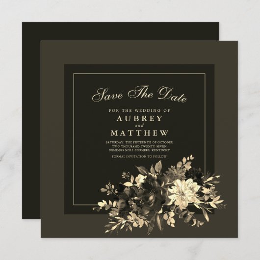 Save The Date Mariage de automne Brown de la Terre pulvérisé Flo (Devant / Derrière)