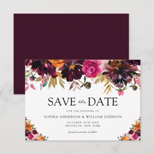 Save The Date Mariage de automne d'aquarelle Bourgogne d'automne (Devant / Derrière)