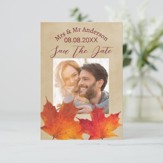 Save The Date Mariage de automne D'Automne Rustique Feuille Enre (Debout devant)
