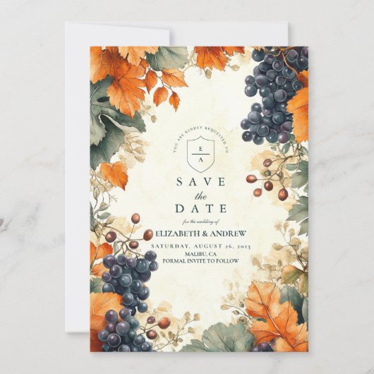 Save The Date Mariage de automne de vignoble rustique (Devant)