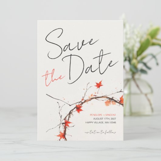 Save The Date Mariage de automne Delicate Enregistrer la date (Debout devant)