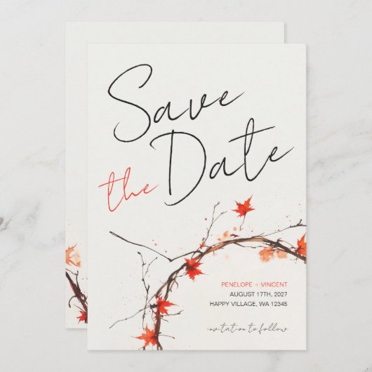 Save The Date Mariage de automne Delicate Enregistrer la date (Devant / Derrière)