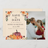 Save The Date Mariage de automne photo Citrouille aquarelle (Devant / Derrière)