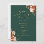 Save The Date Mariage de automne photo Emerald And Gold Rustic F (Devant)