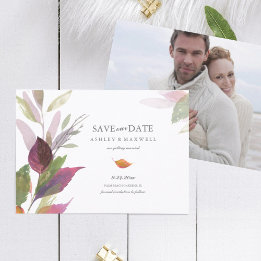 Save The Date Mariage de automne Purple Feuille Photo Enregistre