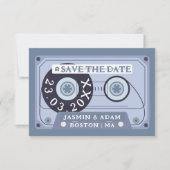Save The Date Mariage de bande de cassette bleu rétro Dusty (Devant)