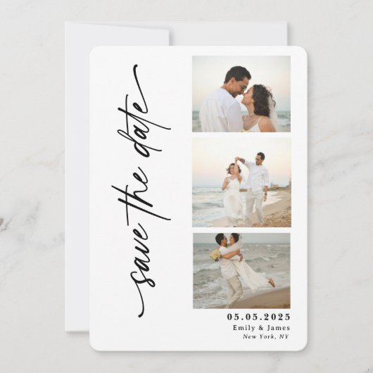 Save The Date Mariage de bande photo de script vertical classiqu (Devant)