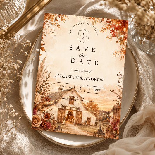 Save The Date Mariage de barn rustique d'automne