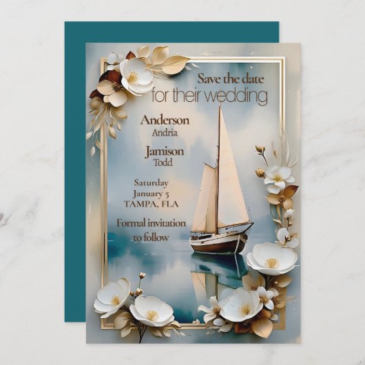 Save The Date Mariage de bateau nautique (Devant / Derrière)